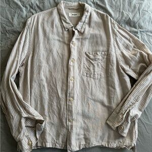 Buck Mason Beige Striped Casual Button Down Shirt